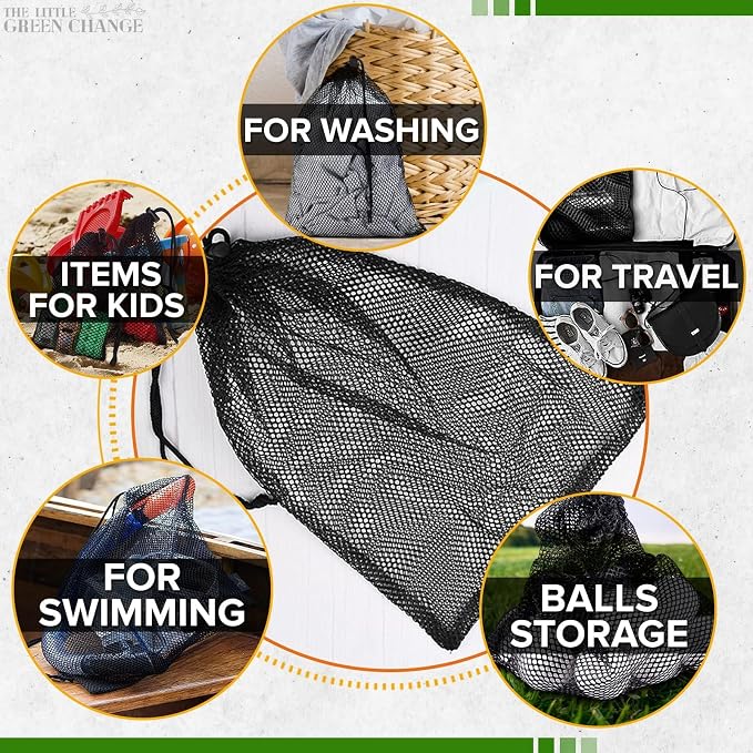 Small Mesh Bags Drawstring, 11.8"x7.48", 10 Pack, Nylon (Black), Reusable | Small Net Bag; Lightweight, Breathable; for Travel, Gym, Swimwear, Laundry, Sports, Beach Gear, Camping & Daily Organization - Image 4