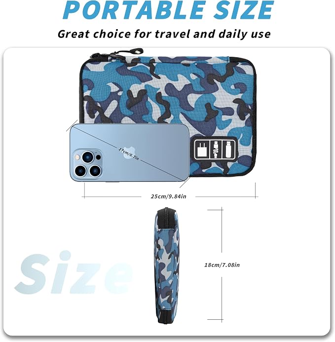 Electronics Organizer,Travel Cord Organizer Pouch,Cable Organizer Bags | Travel Electronic Accessories Storage Case for Cables, Cords, Charger, Phone (Camo Blue) - Image 3