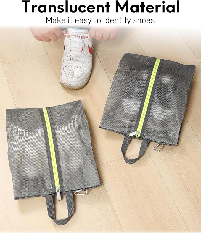 2 Pack Shoe Bags for Travel, Sneaker Bags, Waterproof Travel Shoe Bags with Zipper for Packing, Golf Shoe Dust Bags for Man and Women, Medium, Grey - Image 4