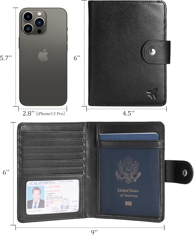 Polare Luxury RFID Blocking Leather Passport Holder Travel Wallet For Men and Women (Black(Snap Version)) - Image 8