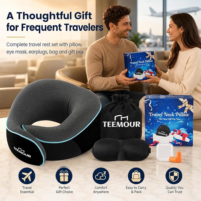 Travel Pillow Neck Pillow for Airplane Travel Essentials - Memory Foam Travel Neck Pillow, Stops Head Bobbing With Eye Mask & Earplugs, Portable Carry Bag for Long Flights| Airplane Accessories Black - Image 7