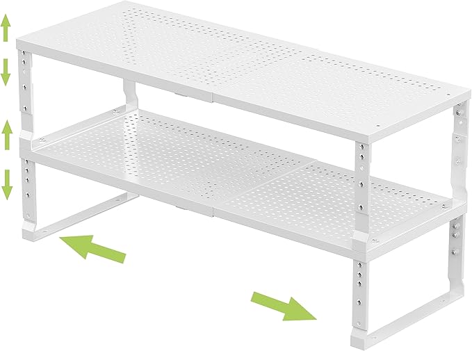 Jojocross Expandable Adjustable Stackable Kitchen Organizer, Spice Rack,Metal Pantry Storage Shelves Racks,Counter Shelf for Cabinets, Countertop, Cupboard(2 Packs/Large/White) by JOJOCROSSHIGHQUALITYLIFE