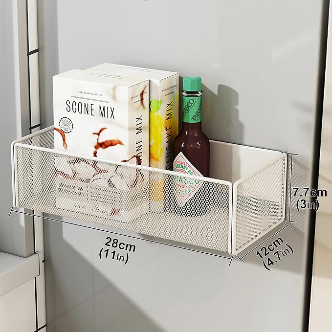 Magnetic Shelf Fridge Basket Bin for Washer Dryer Locker Whiteboard Cabinet | No Drilling No Assembly, Reusable Magnet Organizer Kitchen Laundry Storage Rack Container Holder Home Office Classroom - Image 4