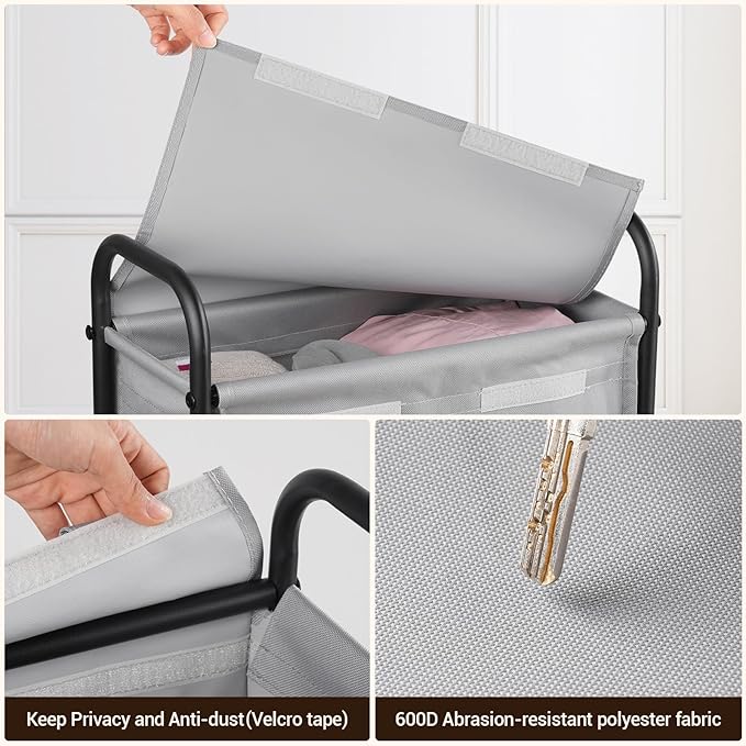 ELYKEN Slim Laundry Hamper with Lid & Wheels, 50L Rolling Laundry Basket | 7.9" Narrow Design, 50L, Removable Liner Bag, Lockable Wheels, Space Saving Clothes Hamper for Bathroom, Bedroom, Closet - Image 4
