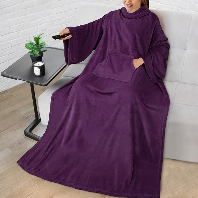 PAVILIA Blanket with Sleeves for Adult Women Men, Soft Warm Wearable Blanket Fleece Wrap Throw, Robe Blanket Gift - Image 9