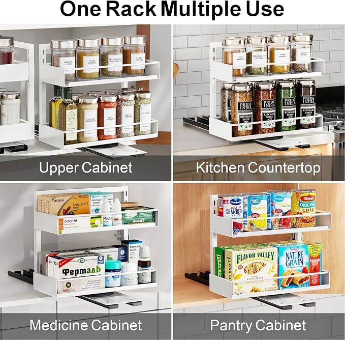 Vertical Spice Rack Pull Out - 1 Pack Spice Organizer for Cabinet | For Flat-Front Cabinets Only, Pull-Out Rotating Access, No-Drill Mount, Keeps Spices Visible Easy to Reach, Adjustable Height - Image 8