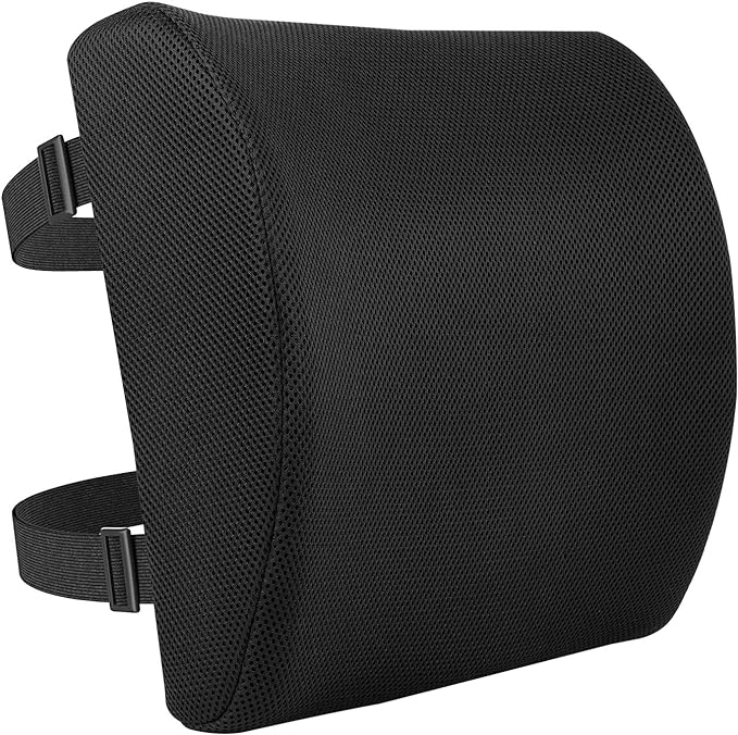 Amazon Basics Rectangular Memory Foam Back Support Cushion for Office Chairs, Non-Slip Base for Long Sitting, Black by AmazonBasics