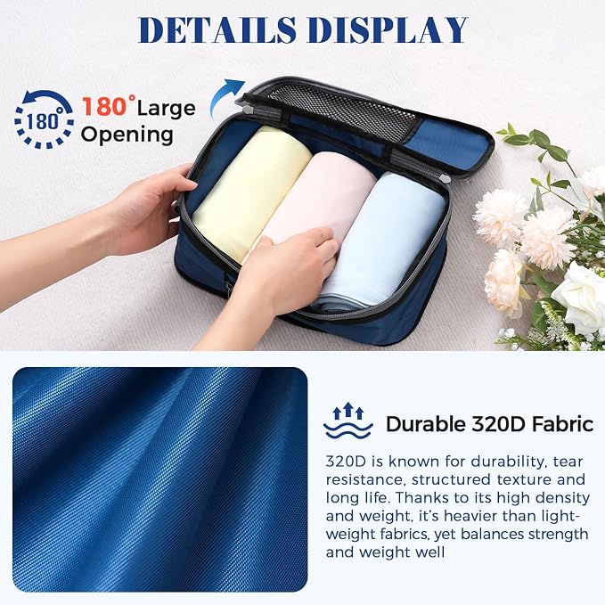 BAGAIL 4 Set/6 Set/8 Set Compression Packing Cubes Travel Accessories Expandable Packing Organizers(HalfMesh,8-Navy) - Image 5