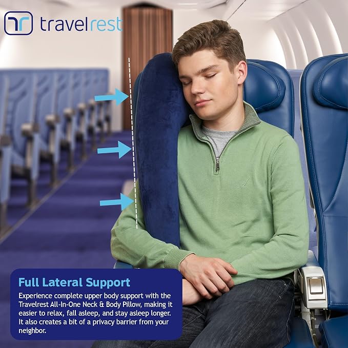 TRAVELREST All-in-One Travel Neck Support & Body Pillow - Blue | Memory Foam Cover, Inflatable Travel Essential, Upper Compact Support, Sleeping Accessories, Road Trip & Long Flight Comfort - Image 6
