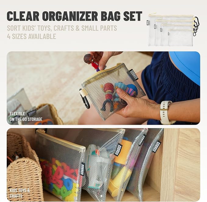 Air Production Multi-Size Clear Zipper Pouch (4-Pack) – Cable Organizer & Travel Gear Bag for Electronics, Camera Accessories, Tool Pouch & Small Tech Storage (Dune) - Image 3