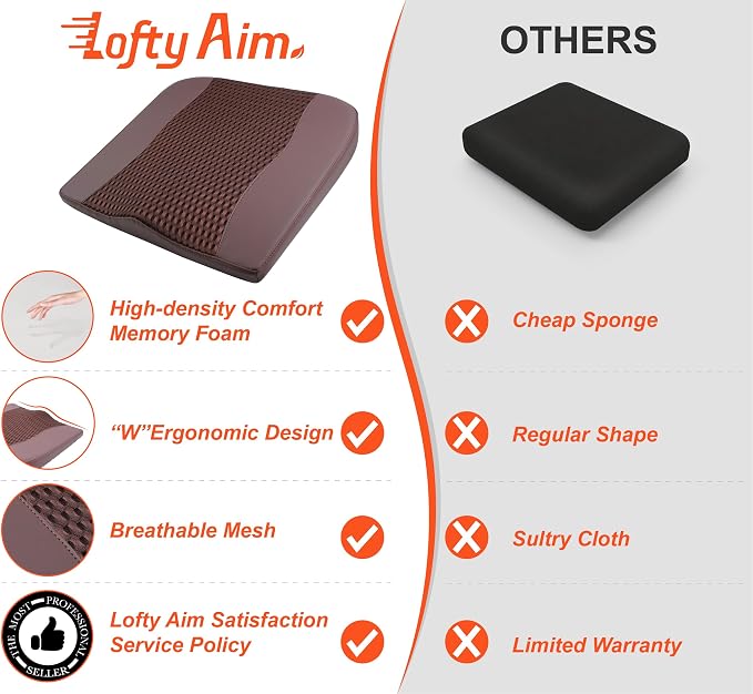 Lofty Aim Car Seat Cushion, Memory Foam Car Seat Cushions for Long Driving | Comfy Car Seat Pillow for Pain Relief, Driver Seat Cushion Adds Height, Butt Cushion for Car, Office Chair, 4D Mesh Brown - Image 9
