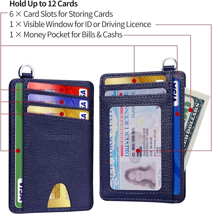 Slim Minimalist Front Pocket Wallet, RFID Blocking Credit Card Holder Wallet with Detachable D-Shackle for Men Women - Image 3