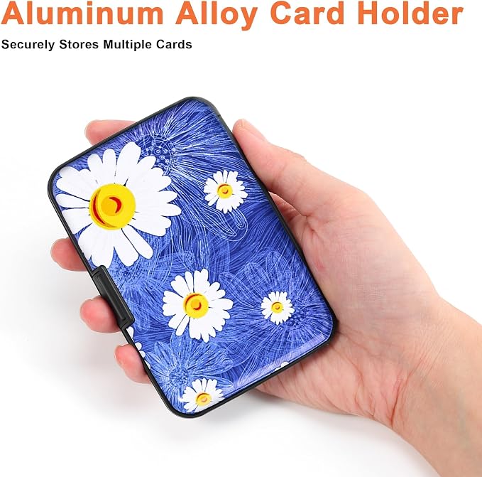 Mayski Credit Card Holder for Women RFID Blocking Wallet, White Flower | Card Wallets for Women Small Mini Business Metal Accordion Aluminum Alloy Hard Case for Men - Image 3