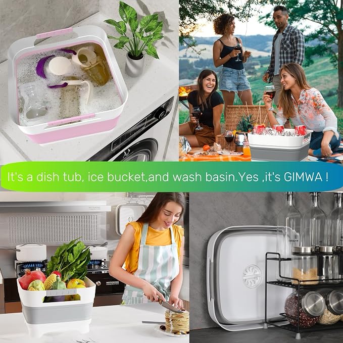 2.6 Gallon Collapsible Wash Basin - Large Capacity Portable Dish Tub with Drain Plug for Baby Bottles, RV Camping Kitchen, Space-Saving Foldable Sink (Gray) - Image 7