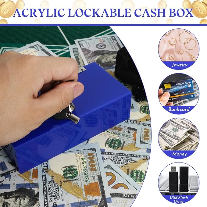 Acrylic Cash Box for Gambler 2 Pack Large and Small, Winners Bank with Keys, Slot, Storage Bag, Waist Bag, Portable Casino Money Organizer Safe Lock Box for Gamblers, Navy Blue - Image 5