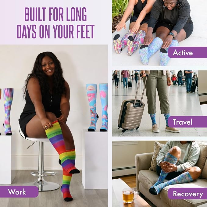 Crazy Compression Socks, Comfortable Support Socks for Recovery, Travel, Hiking, and Long-Hour Comfort w/Fun Designs - Image 4