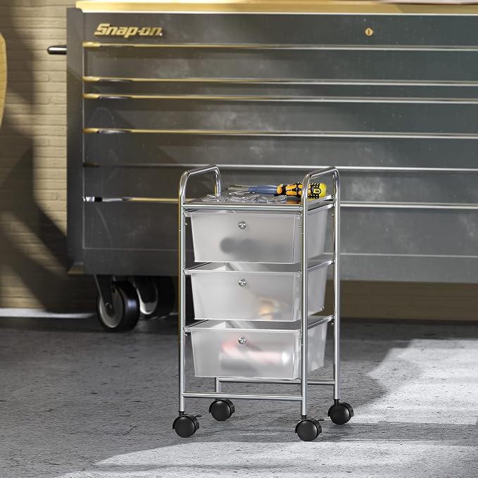 Simple Houseware 3 Drawers Rolling Utility Cart Art Craft Organizer, Chrome | 1-Column, 25.4" Height, Lockable Wheels, for School, Office, Art Craft, and Paper Storage - Image 7