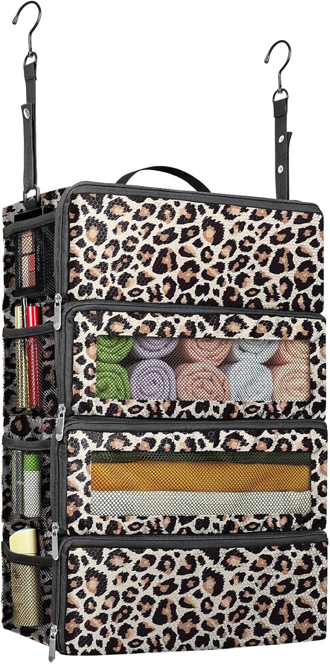 Suitcase Organizer, Travel Luggage Organizer Hanging Shelves Packing Cube Closet/Collapsible Portable Travel Organizer for Carry-on, Medium, Leopard Print by Vokelater
