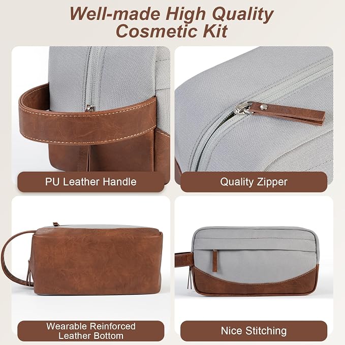Travel Toiletry Bag for Men, Hanging Toiletry Organizer, Water Resistant Shaving Kit with Large Capacity for Travel Accessories (Grey, Medium) - Image 2