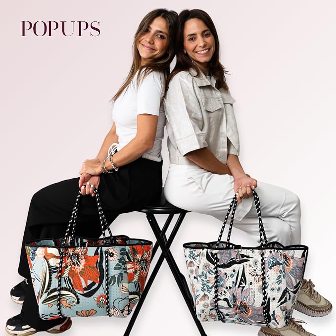 POPUPS Large Neoprene Tote Bag for Women - Everyday Designer Handbag for Travel Work and Beach with Pockets and Zipper Pouch - Image 9