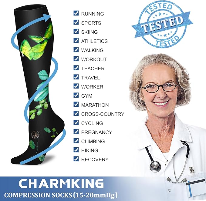 CHARMKING 6 Pairs-Compression Socks for Women & Men Circulation Best Support for Nurses, Running, Athletic,Flight Travel - Image 5