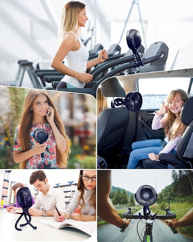 Coohea Clip on Stroller Fan, Rechargeable Long-Lasting Power Wind Fan | 4000mAh Battery Operated, 360° Rotatable Flexible Tripod, 3 Adjustable Speed, Portable Fan for Car Crib Backseat Beach Travel - Image 7