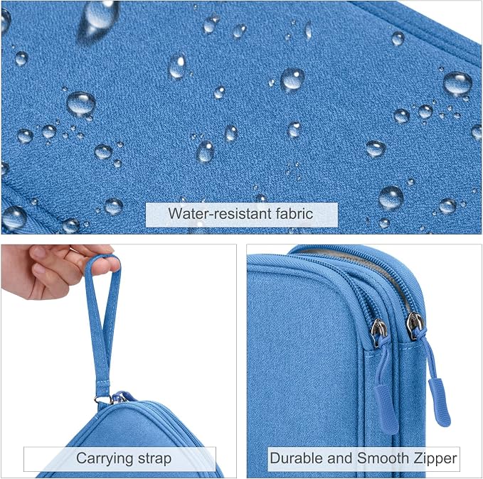 FYY Electronic Organizer, Travel Tech Pouch Bag, Medium, Cyan | Wrist Strap, Waterproof, Double Layers Portable Electronics Travel Carrying Case for Cord, Charger, Daily Business Trips Use - Image 4