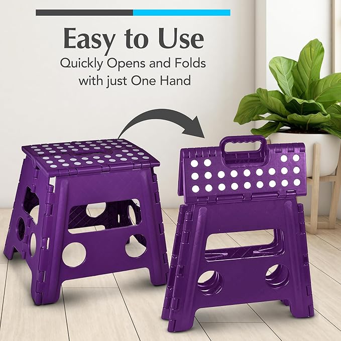 Handy Laundry Folding Step Stool 13 Inch, Purple, Non-Slip Holds 300 lbs | 13 Inch, Purple, Foldable Collapsible Step Stool, Non-Slip, Holds 300 lbs, Kitchen Bathroom Bedroom, Adults - Image 3