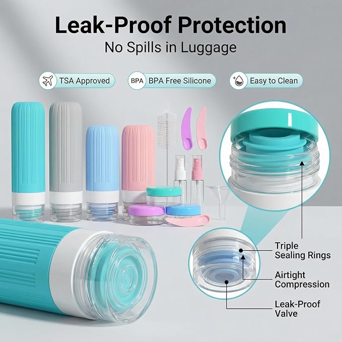 Vitog 16 Pack Travel Bottles Set, TSA Approved Silicone Toiletry Containers for Shampoo & Conditioner, Leak Proof Refillable Traveling Size Liquid Containers, Travel Essentials Toiletry Bottles - Image 4