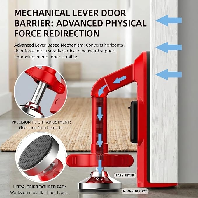 Portable Door Lock for Travel with 80dB Alarm, Floor-Braced Door Stopper | No-Drill Floor Brace, Pressure-Activated 5-Second Alert, Compatible Inward-Opening Doors Only - Image 4