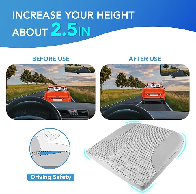 Lofty Aim Car Seat Cushion, Car Seat Pillow, Automotive Cushion | Memory Foam Car Seat Cushion for Long Driving, Butt Pillow for Pain Relief, Driver Seat Cushion for Car, Truck, Office, Gray - Image 4