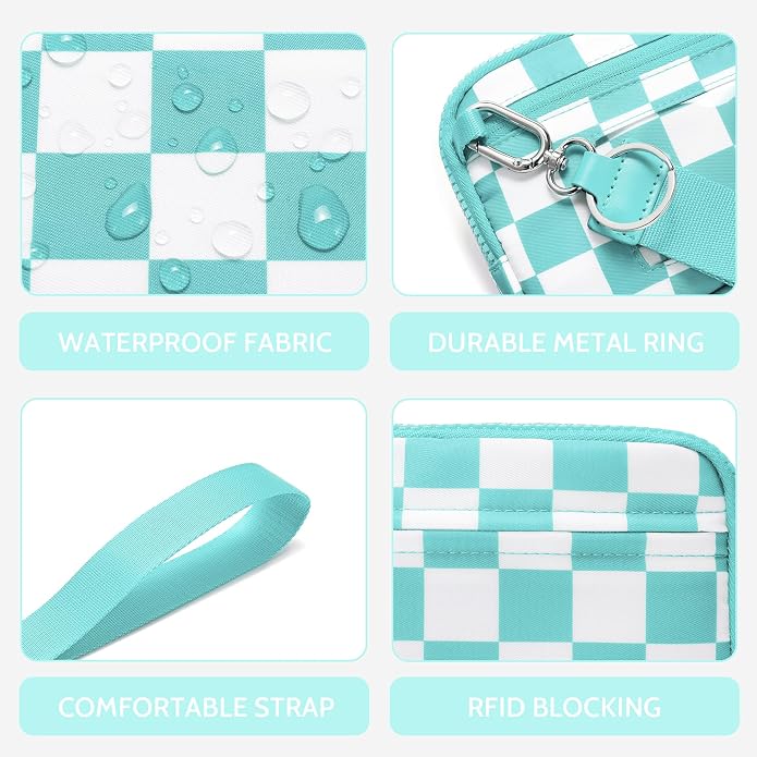 FODOKO Wristlet wallets for Women RFID crossbody bags with 4 Zippers | Checkered quilted nylon with credit card slots, cell phone organizer, and coin purse for travel and everyday carry - Image 3