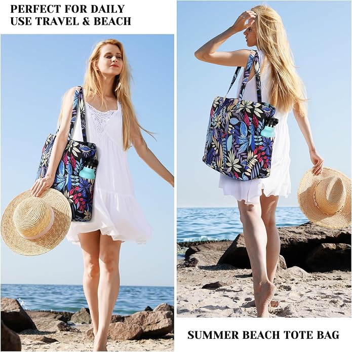 Trifabricy Beach Bags for Women, Waterproof Large Tote Bag With Zipper | Waterproof Sandproof, Zipper Closure, Wet Pocket, For Beach Gym Travel Shopping Vacation, Durable Lightweight, Easy Clean - Image 7