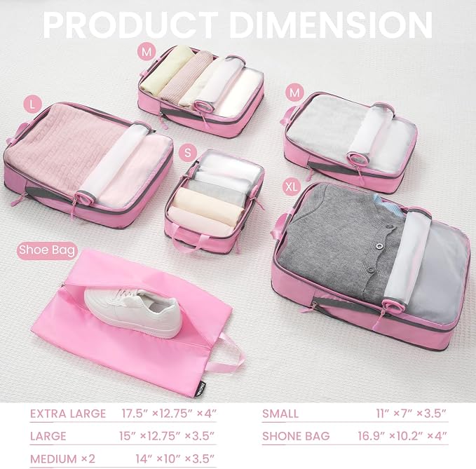 BAGAIL 6 Set Ultralight Compression Packing Cubes Packing Organizer for Travel Accessories Luggage Suitcase Backpack - Image 2