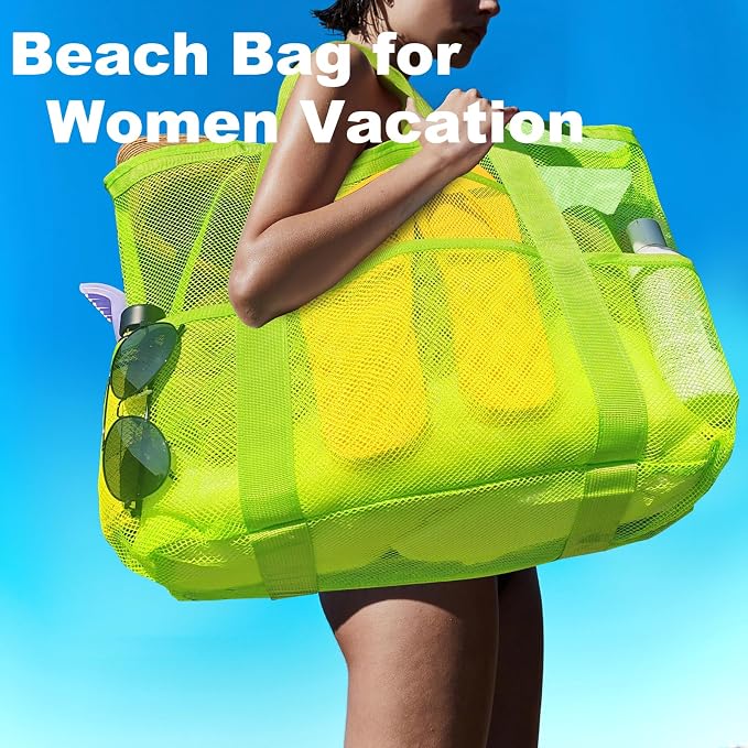 CaCTOUR Mesh Beach Bag,Large Beach Bags for Women with 8 Pockets,Packable Tote Bag for Beach Cruise Pool Vacation Essentials - Image 3