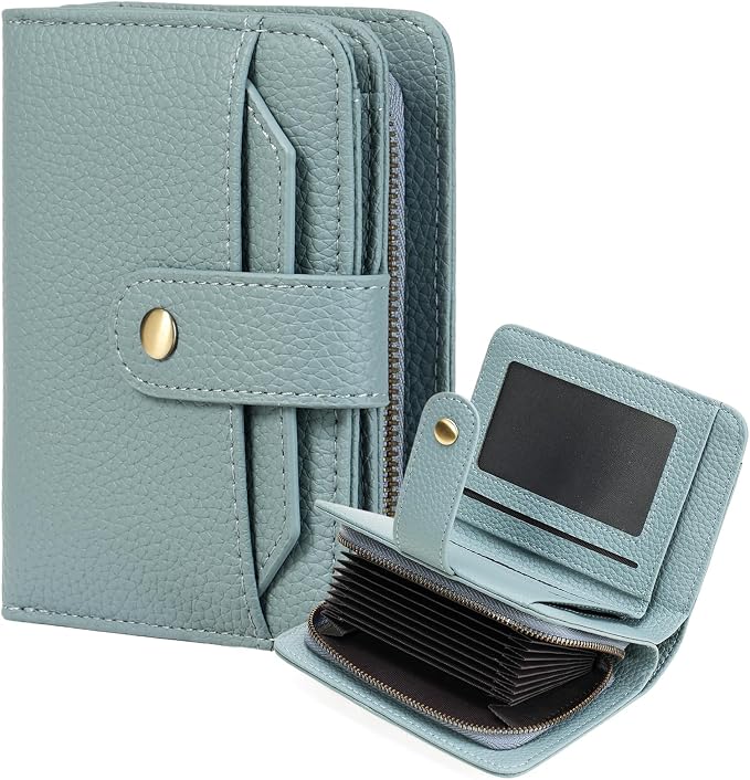 GAEKEAO Small Leather Credit Card Holder Wallets for Women RFID Blocking Bifold Wallet Zipper Pocket with Removable ID Window by GAEKEAO