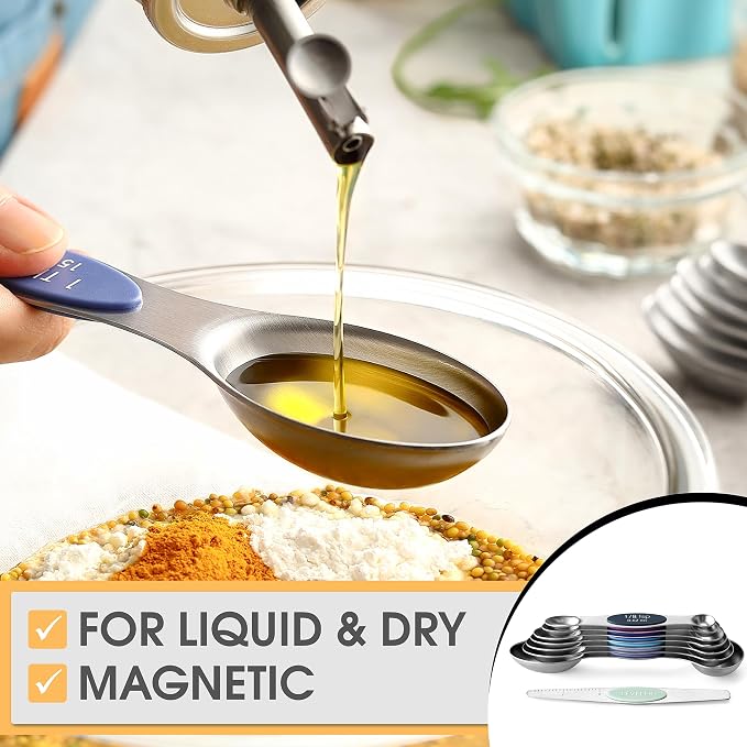 Spring Chef Stainless Steel 8 Magnetic Measuring Spoons Set, Winter Frost | Dual Sided Metal Teaspoon & Tablespoon Measuring Spoons with Leveler for Dry & Liquid Ingredients, Fits in Kitchen Spice Jars - Image 4