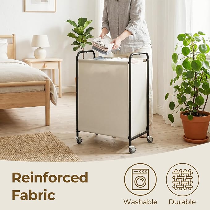 GRANNY SAYS Laundry Hamper, Large Cart with Wheels and Handles, Beige, 110L | Heavy Duty Metal Frame, Silent Rolling Basket for Clothes in Bedroom, Bathroom, Dorm - Image 4