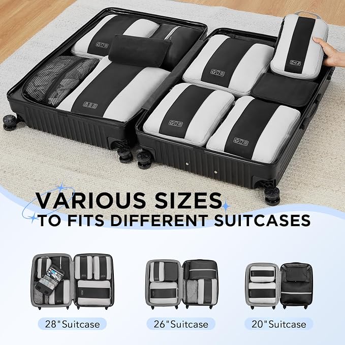 OlarHike 10 Set Compression Packing Cubes for Travel Essentials,Compressible Expandable Space Saver Bags for Organizing Clothes,Luggage Suitcase Garment Bags with Over 1000 pcs Mesh Holes(Black) - Image 9