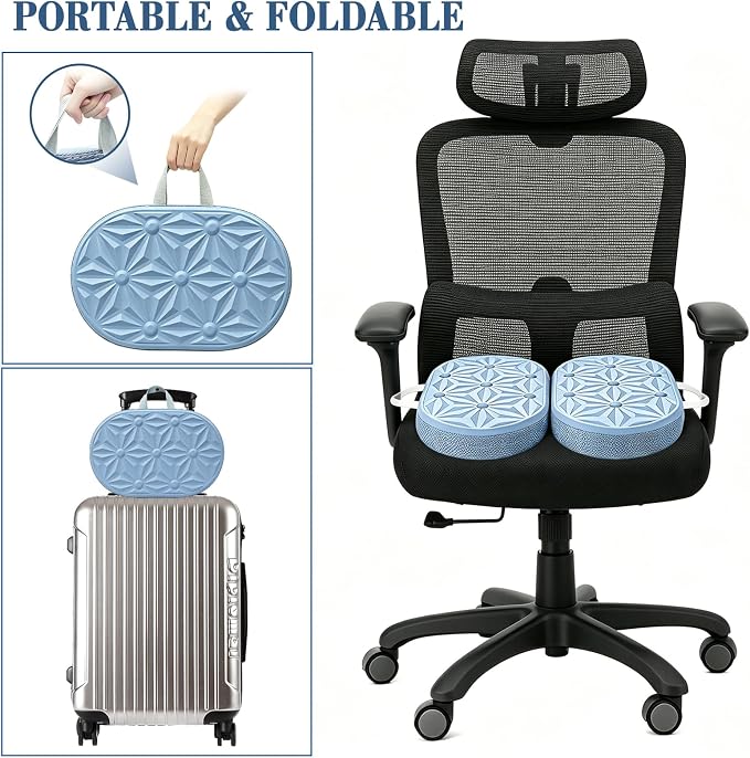 Cooling Gel Enhanced Memory Foam Seat Cushion, Desk Chair Seat Cushion, Office Chair Cushions, Foldable Portable, Back Sciatica Coccyx Tailbone Pain Relief, Driving Car Airplane Wheelchair Bleachers - Image 9