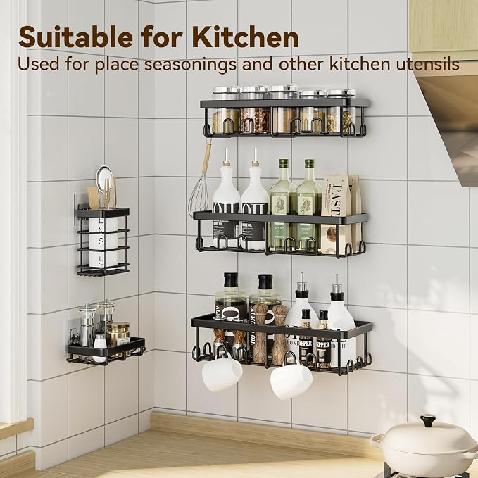 Shower Caddy Adhesive, Rustproof Shower Organizer, Wall Shower Rack | Large Capacity Shower Shelves for Inside Shower, Shampoo Shower Holder, Black, 3 Caddies, 1 Soap Dish, 1 Toothbrush Holder - Image 8
