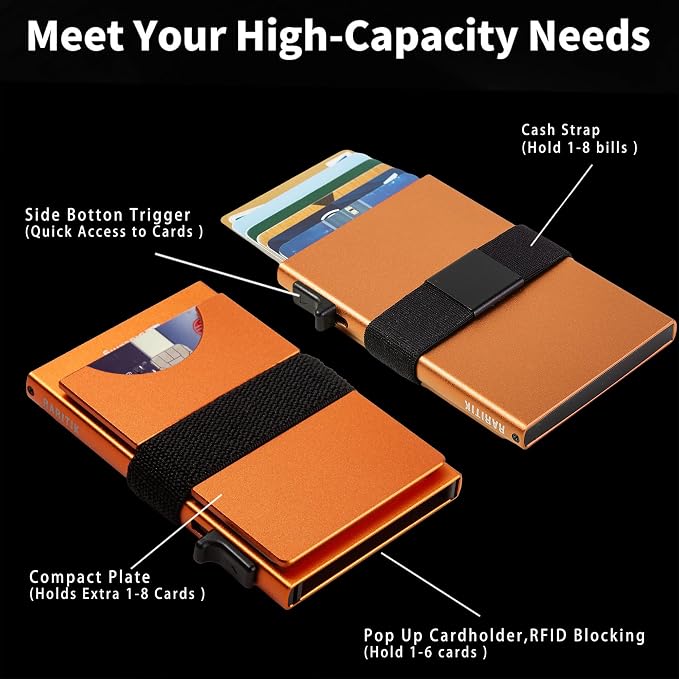 Slim Card Holder Wallet for Men, Minimalist RFID Blocking Pop Up Wallet, Smart Metal Business Card Case Holds 12 Cards, Money Clip, Front Pocket Wallet, Gifts for Men - Image 4