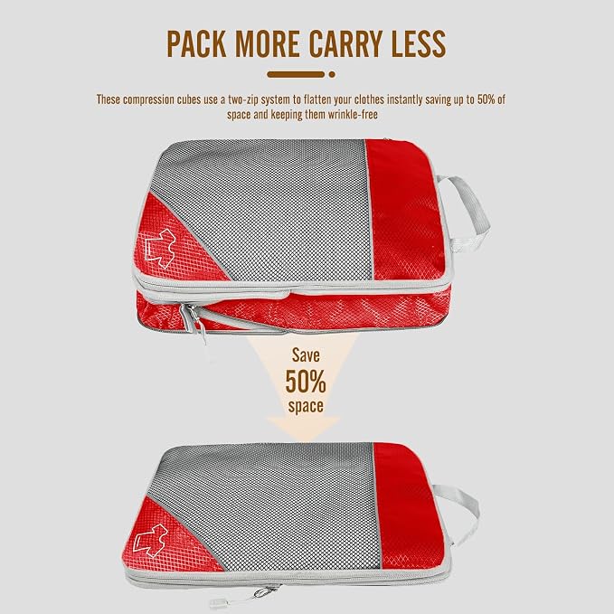 8 Set Compression Packing Cubes for Travel, Expandable Luggage Organizer with Shoe Bag & Laundry Bag - Lightweight Suitcase & Backpack Travel Essentials (Red) - Image 3