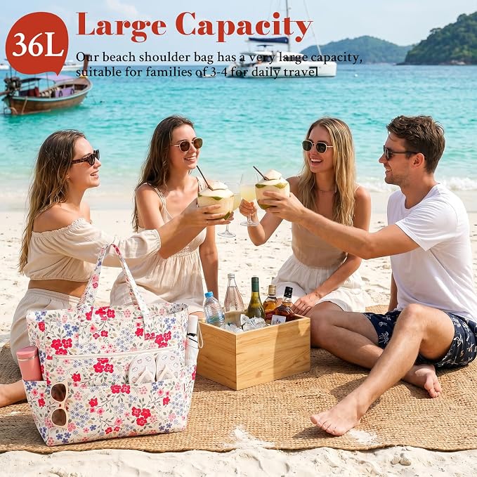 Large Beach Bags for Women, Waterproof Sandproof Beach Tote Bags Swim Pool Bags with Zipper & Wet Pocket Family - Image 3
