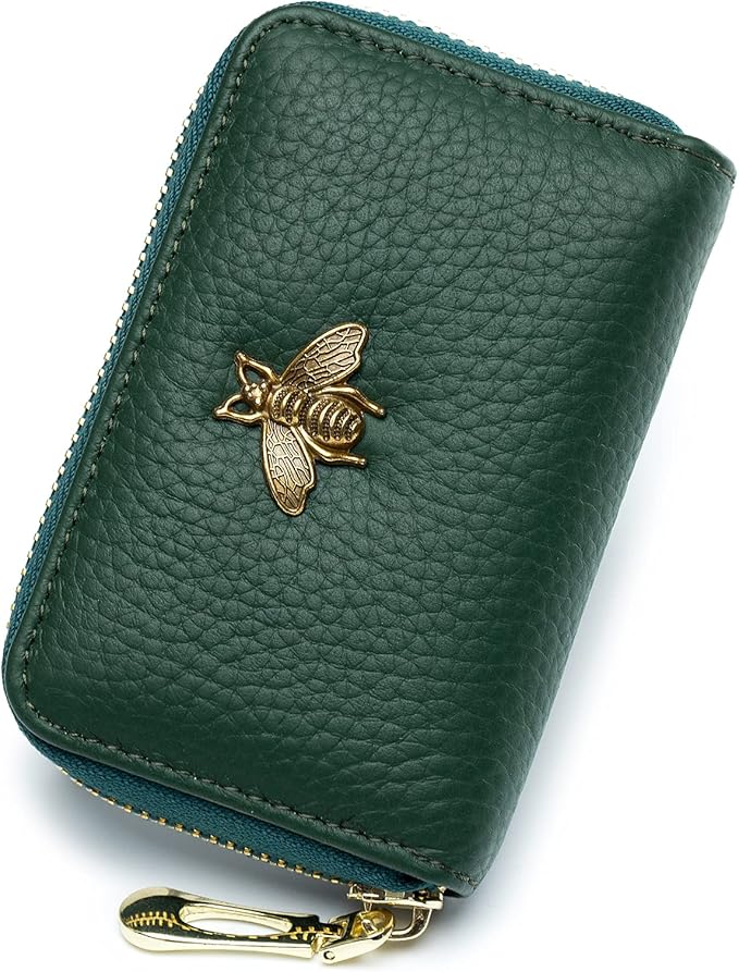 imeetu RFID Credit Card Holder, Small Card Wallet Women, Leather Card Case | Genuine Leather Women's Card & id Cases, Change Coin Purse with Zipper Keychain id Window, 20 Colors & 3 Styles, Daily, Gifts by imeetu