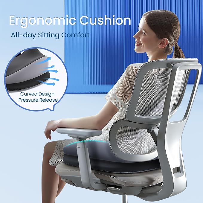 Benazcap Large Seat Cushion for Office Chair Memory Foam Coccyx Pain Relief Cushion Pillow for Back Support Non-Slip Seat Pad - Image 6