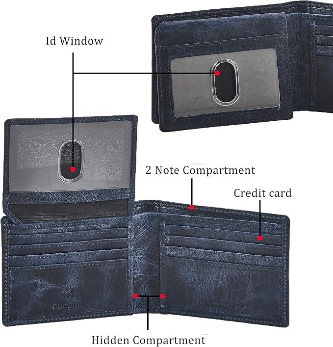 Wallet for Men Slim RFID Blocking Leather Bifold Minimalist 2 ID Windows Gift Box Carteras Para Hombres (DISTRESSED, NIGHT SKY) - Image 2