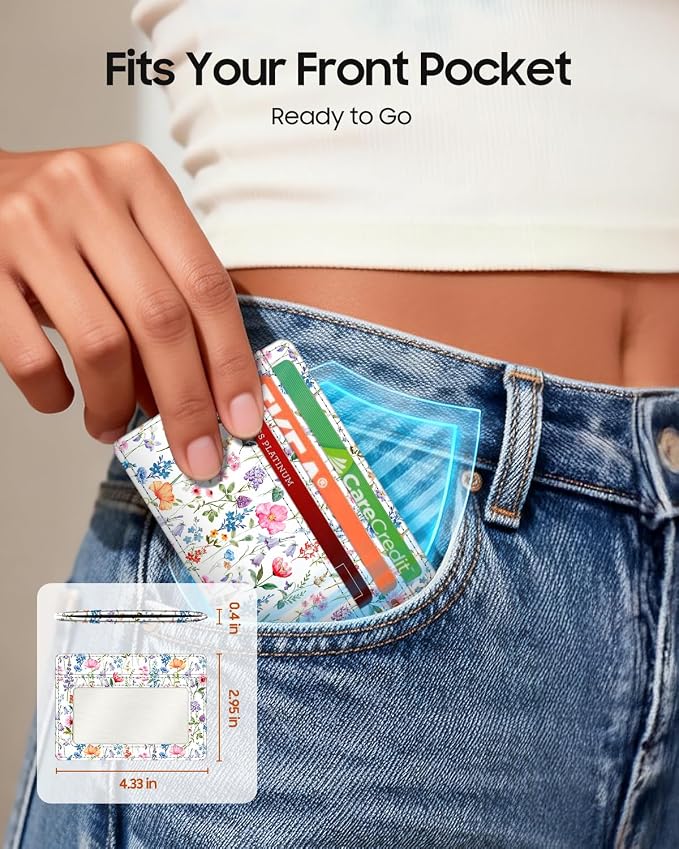 FINTIE Slim Minimalist Front Pocket Wallet RFID Blocking Credit Card Holder | Card Cases with ID Window for Men Women, flower fantasy - Image 2