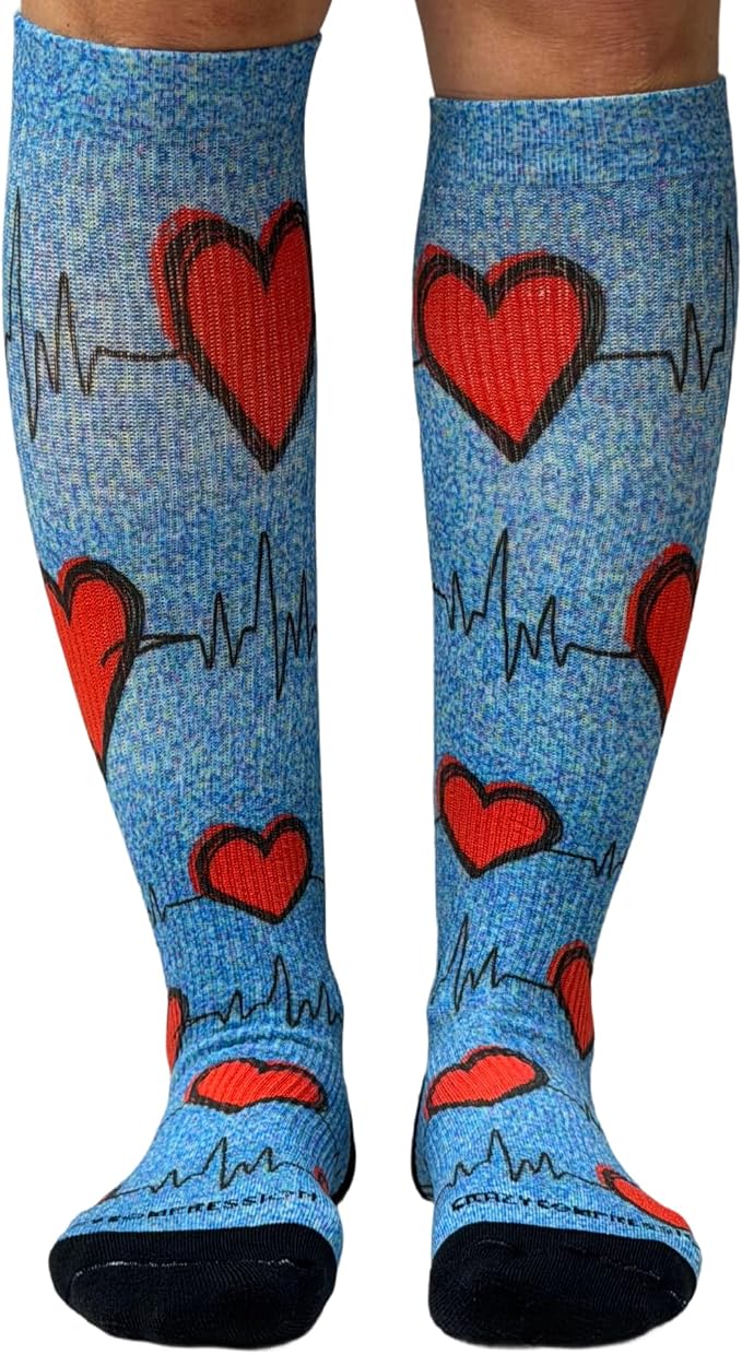 Crazy Compression Socks, Comfortable Support Socks for Recovery, Travel, Hiking, and Long-Hour Comfort w/Fun Designs by CrazyCompression
