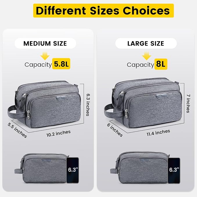 Vorspack Travel Toiletry Bag with Organized Compartment, Medium, Grey | Water Resistant, Wide Opening, with Wet Pocket, Small Travel Bag for Toiletries, Grooming, Shaving, Accessories - Image 2